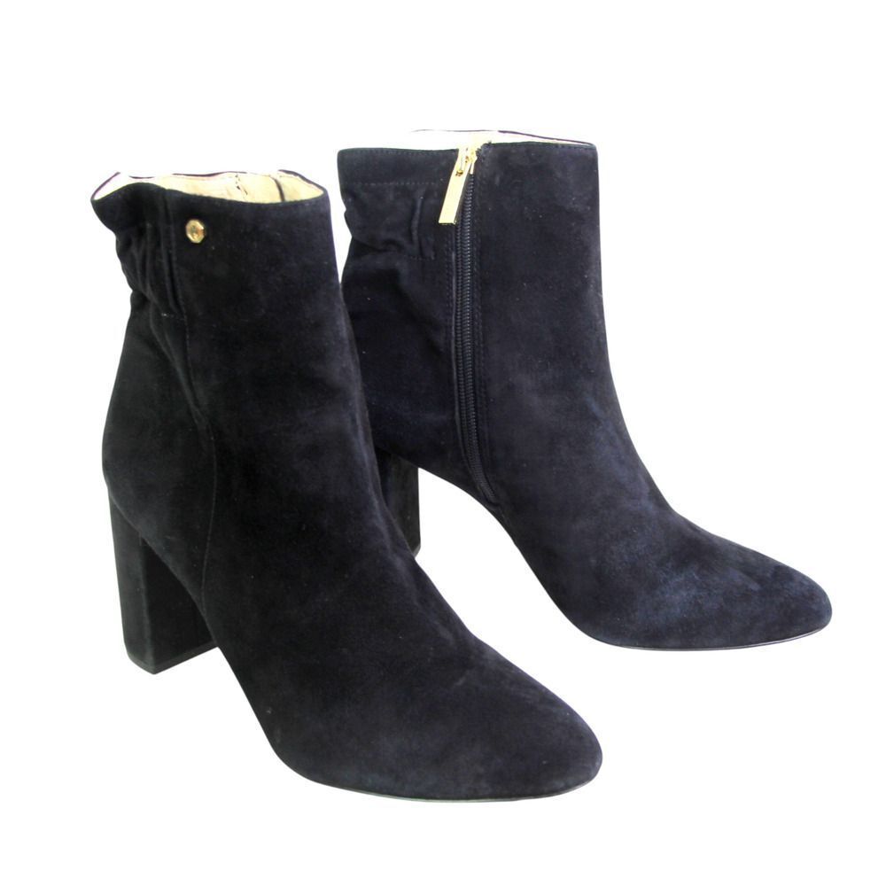 Louise et Cie BLACK REAL LEATHER SUEDE HIGH HEEL POINTED ZIP ANKLE BOOTS Sz 10M